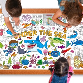 Under The Sea Large Coloring Poster for Kids 30 x 72 Inch, Ocean Animals Giant Coloring Paper Tablecloth, Sea Themed Color-in Activities Games for Kids School Classroom Home Party Supplies Decorations
