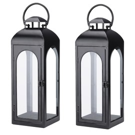Bdor 2 Pack Large Luxury Lantern Decorative Tall 20 Inches Black Metal Hurricane Lanterns with Tempered Glass Panels for Front Porch,Tabletop, Mantle, Wall Hanging, or Garden, Indoor & Outdoor Décor