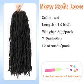 Faux Locs Crochet Hair 18 Inch 7 Packs Soft Locs Crochet Hair For Black Women Pre Looped Crochet Faux Loc Hair Extensions(4#, 18 Inch, 7 Packs)