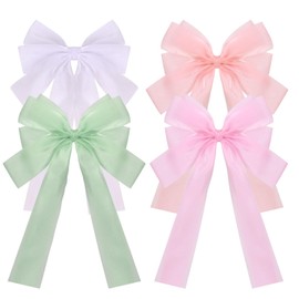 4pcs Bow Hair Clips(White, Pink, Green, Purple)