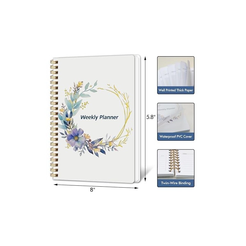 Undated Weekly Planner Notebook, A5 Planner Notebook Daily Diary,Weekly Goals