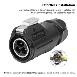 CNLINKO LP-20 3-Pin Industrial Circular Connector, IP68 Waterproof, Screw-Lock Cable Coupler, M20 Male & Female Pair for Automation & Control