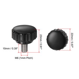 sourcing map 6pcs Knurled Clamping Knobs M6 x 10mm Metric 304 Stainless Steel Male Thread Thumb Screw on Type 22mm Plastic Round Head Threaded Hand Bolt Stud Knobs Black