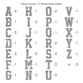 S.E.I 40 Pieces Iron on Letters: 3 Inch Glitter Iron On Letters for Clothing, Easy Application, Large Iron On Letters, Durable, Machine Washable, Heat Transfer Letters (Varsity Glitter, Silver)