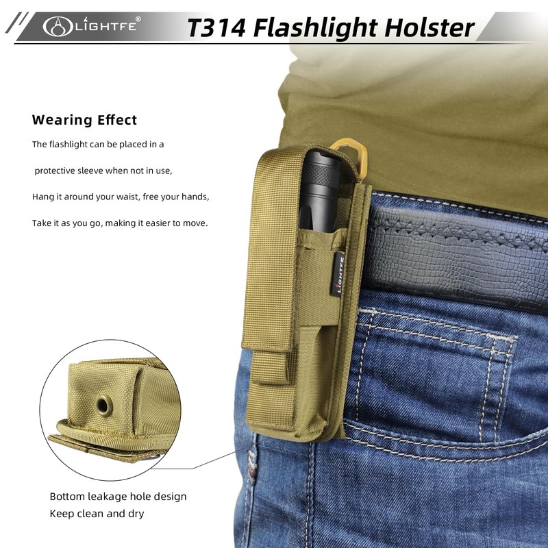 LIGHTFE Flashlight Holster Flashlight Holder Molle Torch Nylon Holster Pouch