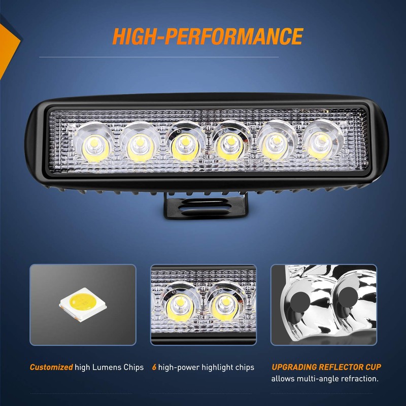 Nilight LED Light Bar 2PCS 18W 6Inch Flood LED Pods