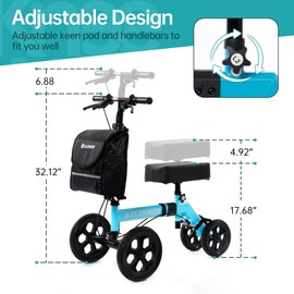 ELENKER Mobility All-Terrain Knee Scooter, Medical Scooter Double Handbrake for Foot, Ankle, and Leg Injuries – Ideal for Surgery Recovery Blue