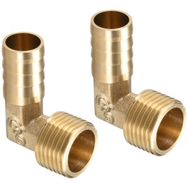 QUARKZMAN 14 mm Barb to 1/2 Inch PT Male Threaded Pipe x 2 Pieces 90 Degree Elbow Brass Barbed Hose Fitting for Air Water Fuel Pneumatic Hose Gold