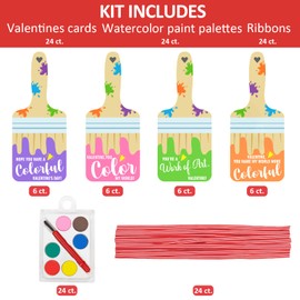 ORIENTAL CHERRY Valentines Day Gifts for Kids, 24 Pack Valentine Cards with Watercolor Paint Bulk -for School Classroom Boys Girls Toddlers Gift Exchanges and Kids Valentines Party Favor Sets