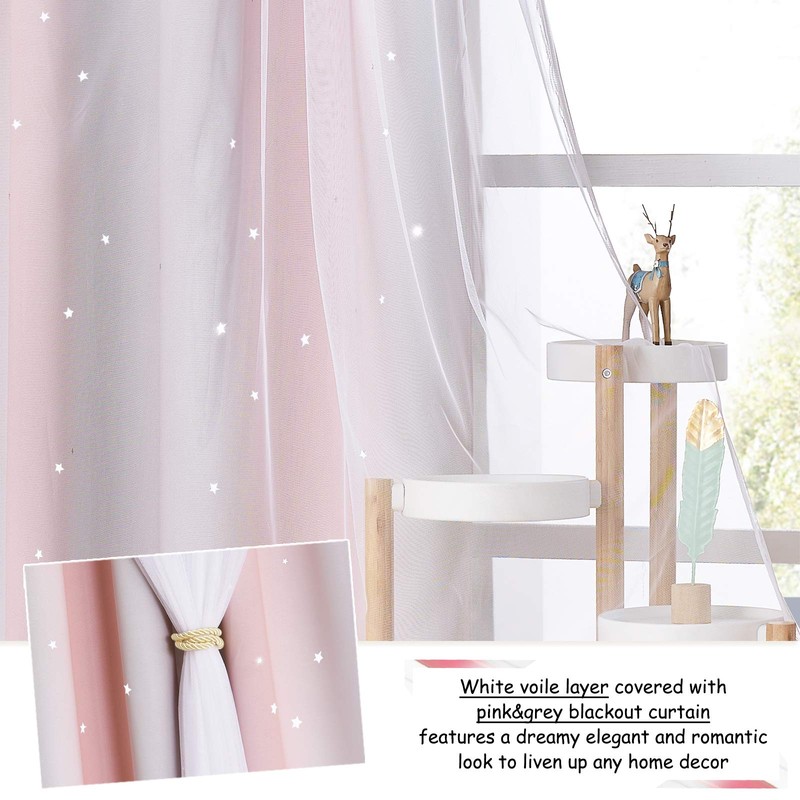 NICETOWN Pink & Grey Ombre Blackout Curtains for Kid Girls