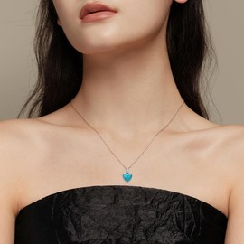 Genuine Turquoise Necklace for Women 925 Sterling Silver Natural Heart Shaped Turquoise Pendant Necklaces Western Jewelry for Mom Wife