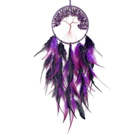 RAGKUU Black and Purple Dream Catcher Wall Decor Crystal Tree of Life Dream Catchers Handmade Feather Dreamcatcher Wall Hanging Ornament for Bedroom Living Room Home Decor
