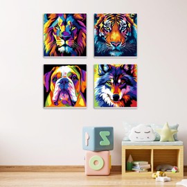 MXJSUA 4 Pack Colorful Animals Paint by Numbers Kit with Framed Canvas for Ages 6-12 Kids, Paint by Numbers Kits for Children Beginners, Acrylic Oil Painting for Home Wall Decor Gift (8x8 inch)