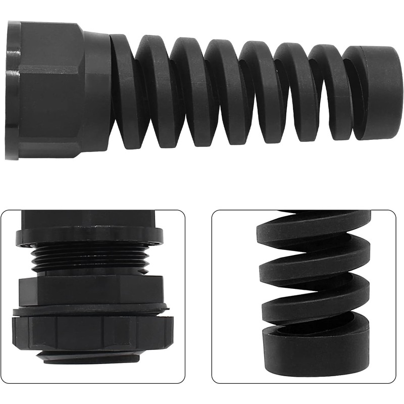 Liyquint 10pcs PG7 Black Cable Gland 3mm-6.5mm Wire Hole Waterproof