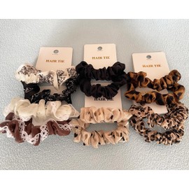 Mix Scrunchies for Women, High Elasticity Ties for Thin & Thick Hair, Stylish Scrunchies for Women Girls, Everyday Hair Scrunchy, Hair Styling Accessories, Ponytail Holder, 6 Sets (12PCS)