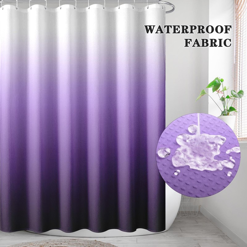 Culudea Lavender Purple Ombre Waffle Textured Cloth Shower Curtain Set,