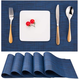 Myir JUN Table Mats Set of 6, Place Mats Table Placemats Washable Non-slip Heat Insulation Woven Vinyl for Kitchen Dinning Restaurant 18"X12" (Ocean Color)