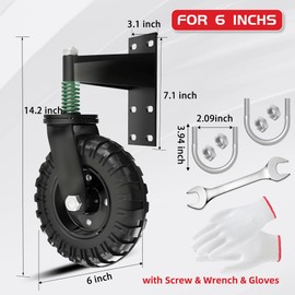 Uscaster 1pack 6inch Fence Gate Wheel,for Metal Tube Gate, 360 Degree Rotation,Spring Loaded,with Screws & Screwdriver（All Black）