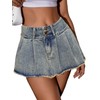 MakeMeChic Women's Pleated Jean Skirts Flared High Waisted A Line