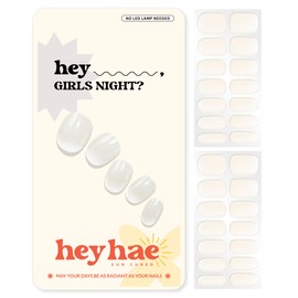 Heyhae Semi Cured Gel Nail Strips | Sun Cured Gel Nail Wraps No LED Lamp Needed Easy Apply & Remove | Includes 28 Strips, 1 Prep Pad, 1 Nail File & 1 Wooden Stick - Hey, Girls Night?