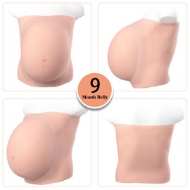 YRZGSAWJ Fake Pregnant Belly 6-10 Month Artificial Realistic Pregnancy Belly Prop Baby Bump Lightweight，Wide Waistband for Pretending Pregnancy (Tan, Small (5-6 month))