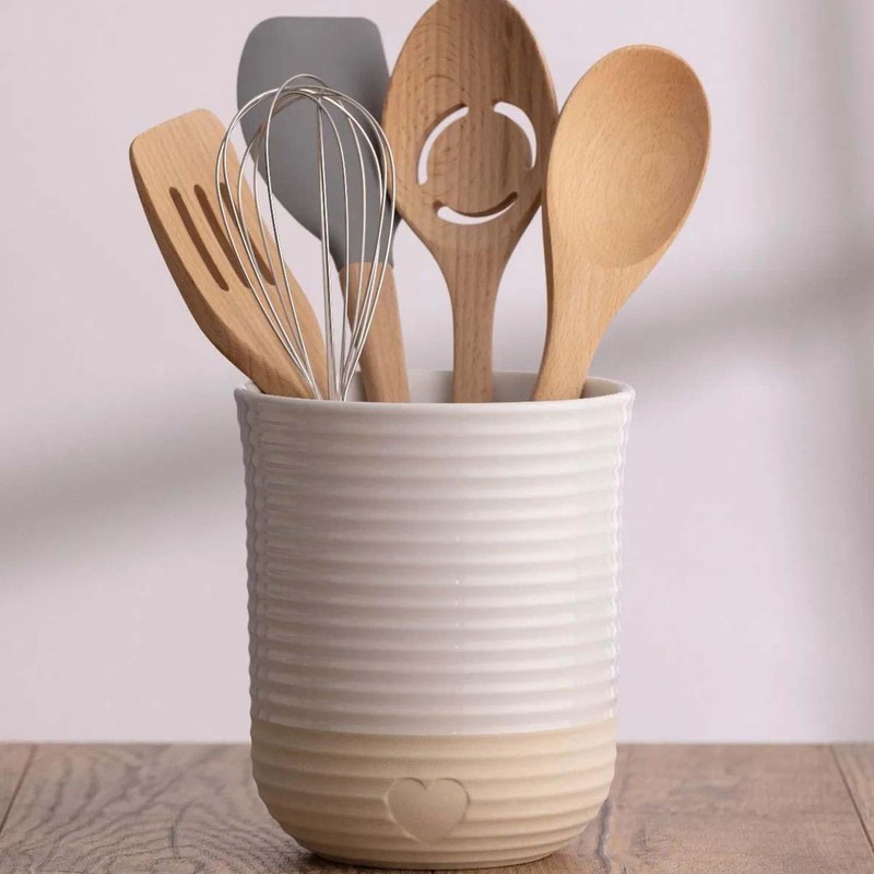 Mason Cash Rustic Charm Utensil Holder Stoneware with Debossed Heart
