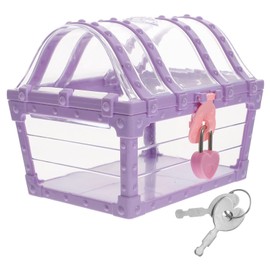 Ciieeo Pirate Treasure Chest Clear Plastic Trinket Jewelry Organizer Keepsake Box with Lock Gem Toy Storage Case for Kids Purple