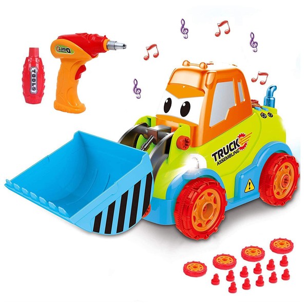 koolbitz STEM DIY Toy Construction Powerful Bulldozer Screw Driver Drill & Truck with Flash Lights, Sound Toy Truck for Kids Tool Educational Learning Gift Bulldozer for Children