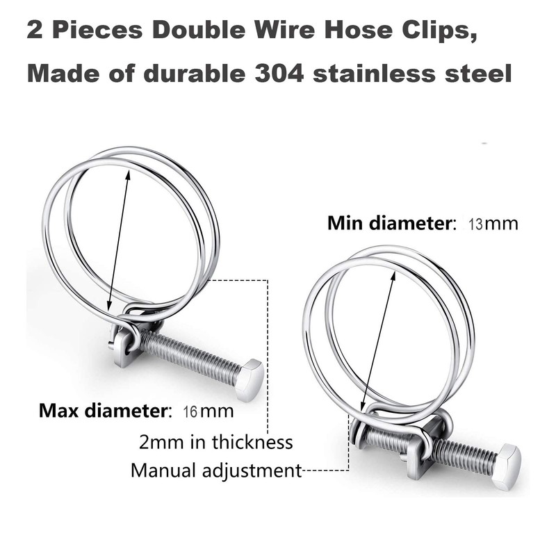 Double Wire Adjustable 304 Stainless Steel Hose Clamps for 13-16mm