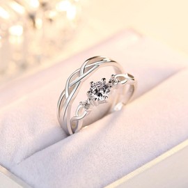 Matching Rings for Couples Twisted Rope Eternity Ring Promise Rings for Couples 925 Silver Adjustable Ring for Wedding Band Marriage Lovers (Silver)