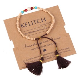 KELITCH New Wood Bead Friendship Bracelet Handmade Beach Tassel Bracelet