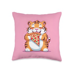 Chubby Fat Tiger Pizza Lover Funny Animal Humor Design Print Throw Pillow