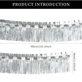 AIYONG Pack of 3 Iridescent Metallic Fringe Garland, 300 cm x 30 cm Float Fringe Curtains, Shiny Tassels Foil, Pendant Decorations for Wedding, Birthday, Party, Graduation, Silver