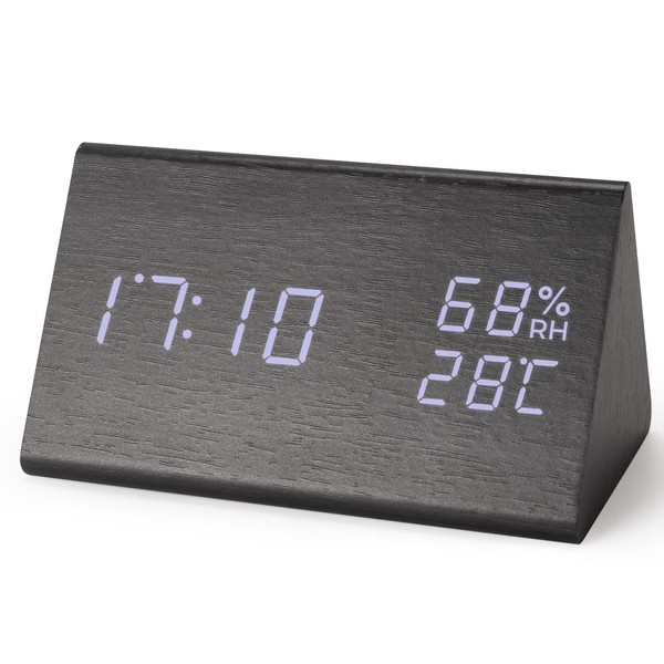 Virklyee Wooden Digital Alarm Clock, 12/24HR, 3 Levels Adjustable Brightness,