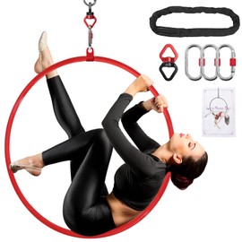 DASKING Premium Red Aerial Hoop Kit 85cm (33.5") Single-Point Ring, Professional Aerial Ring Set, 2-Ton Safety System & Glossy Finish (33.5''-1.0'')