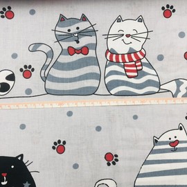 Fabreco - 100% Premium Cotton Fabric Sold by the Metre 100 x 160 cm - Crazy Cats Grey | 220 g/running metre - Soft, Durable & Skin-Friendly | Fabrics for Sewing & Decoration | Fabric Sold by the Metre