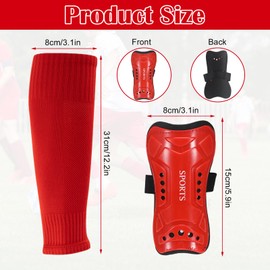 Football Shin Pads with Sleeves For Kids, Football Shin Guards Kids Shin Pads with High Elastic Sleeves,Games Leg Calf Protective Gear Reduce Shocks for Age 3-14 Youth and Boys Girls (Red)
