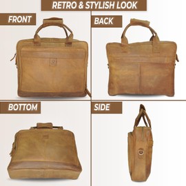 DarogaArt Leather Briefcase for Men - Vintage 15.6" Laptop Messenger Bag, Genuine Crazy Horse Leather Business Satchel with Adjustable Strap, Gift for Professionals, Executives, and Students