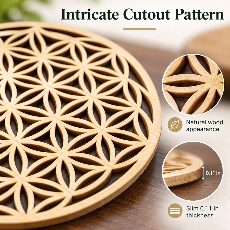 Flower of Life Wooden Coasters for Crystal Displays & Home