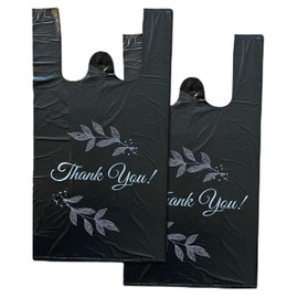 Weilife. Bolsa de agradecimiento de plástico negra pequeña con asa. 8 x 4 x 16 pulgadas, 13 micrófonos, para tiendas minoristas, transporte (negro, pequeño)