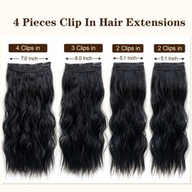 Clip in Hair Extensions Real Human Hair - Black 22 Inch Wavy 200g Thick 4PCs Set (1B Jet Black) for Daily Wear with Breathable Clips & Salon-Approved Density