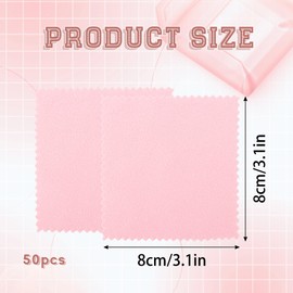 50Pcs Pink Jewelry Cleaning Cloth Double Sided Soft Jewellery Polishing Cloth Reusable Silver Cloth for Gold Silver Diamond Pearl Silverware Watches Pearl Gold Platinum Jewelry（8 * 8cm）