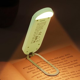Akomid Book Light, USB Rechargeable, Eye-Cared Amber Light, 8 LEDs, Green, Modern Style, Metal & Plastic, Clip-On, Stepless Dimming, for Reading in Bed, Kids, Living Room