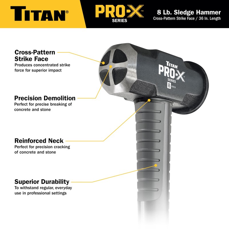 Titan Pro-X 63018 8lb Sledge Hammer, Dual-Face Sledge with Cross-Pattern