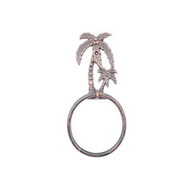 Hampton Nautical Rustic Copper Cast Iron Palm Tree Towel Holder 9" - Vintage Cast Iron - Beach D