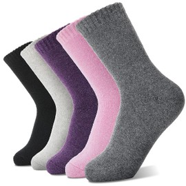 Women's Merino Wool Socks Hiking Socks Thick Thermal Socks Warm Breathable Wool Socks Gifts Winter Socks 5 Pairs, Plain A