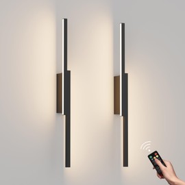 Aipsun 23.6inch Black Battery Operated Wall Sconce Set of 2, Rechargeable Wall Sconce Lighting Dimmable Wireless Wall Lights for Living Room,Bedroom