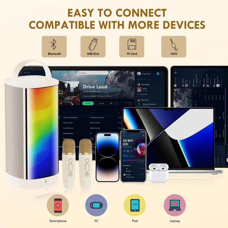 D31-T Karaoke Machine with 2 Wireless Microphones for Adults and