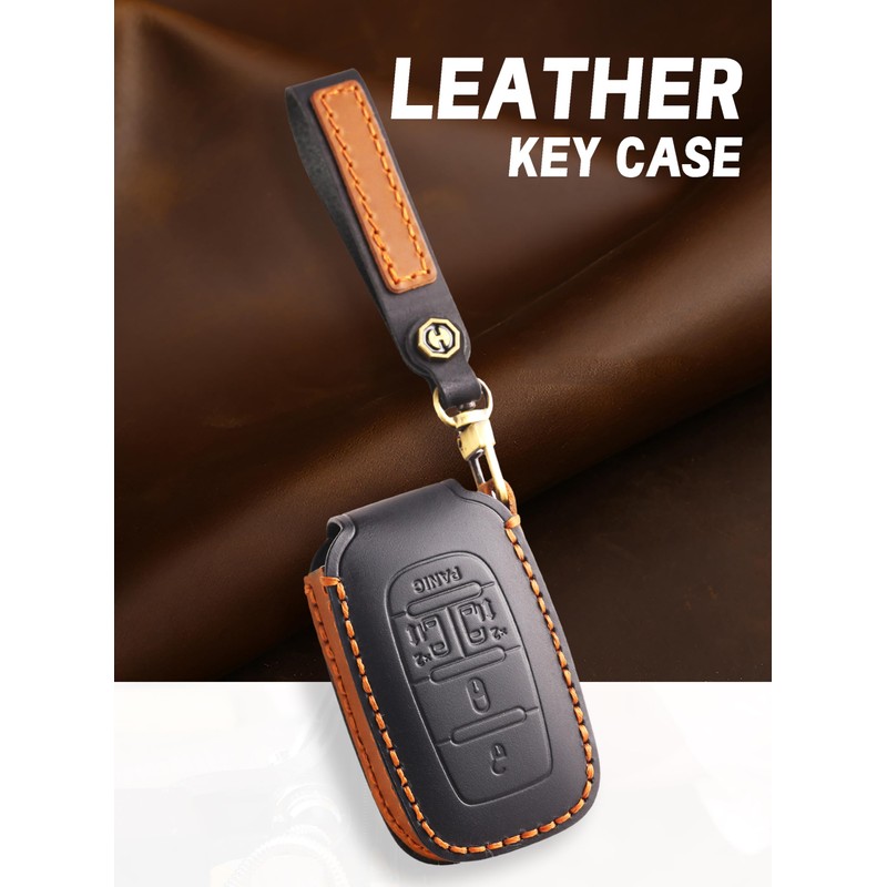ontto 5-button Car Key Cover Leather Key Case Full Protection