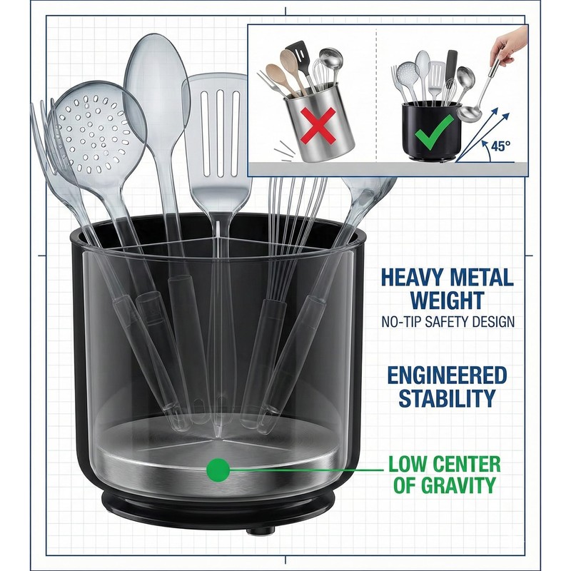 Cooler Kitchen Jumbo Extra Large Sturdy Rotating Black Utensil Holder